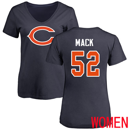 Chicago Bears Navy Blue Women Khalil Mack Name and Number Logo NFL Football #52 T Shirt